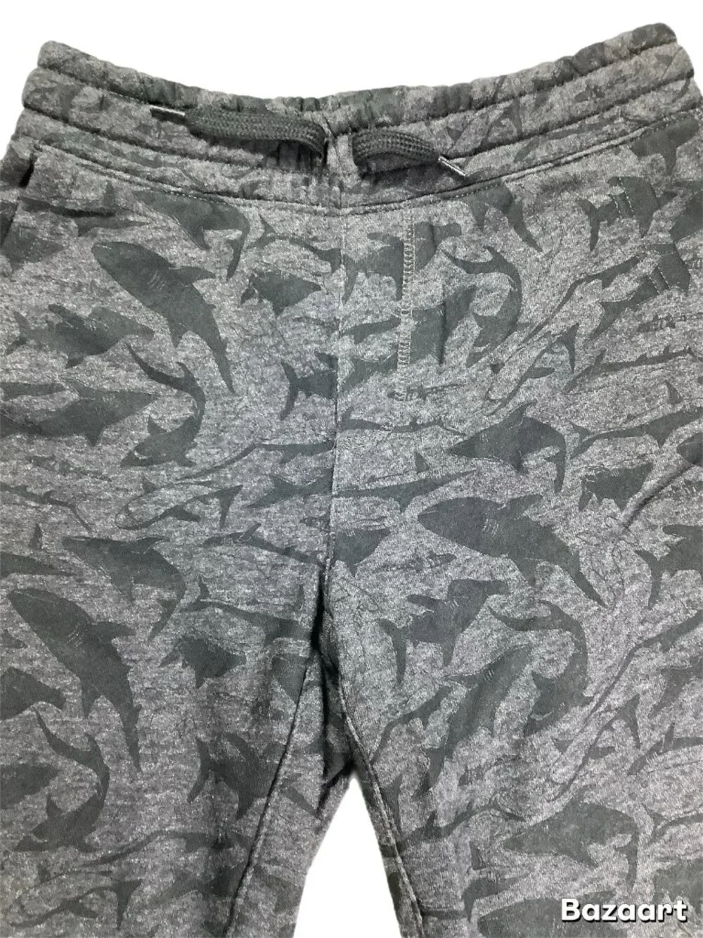 Old Navy Kids Shark Print Fleece Sweat Shorts Size L 10-12 Charcoal Grey & Black